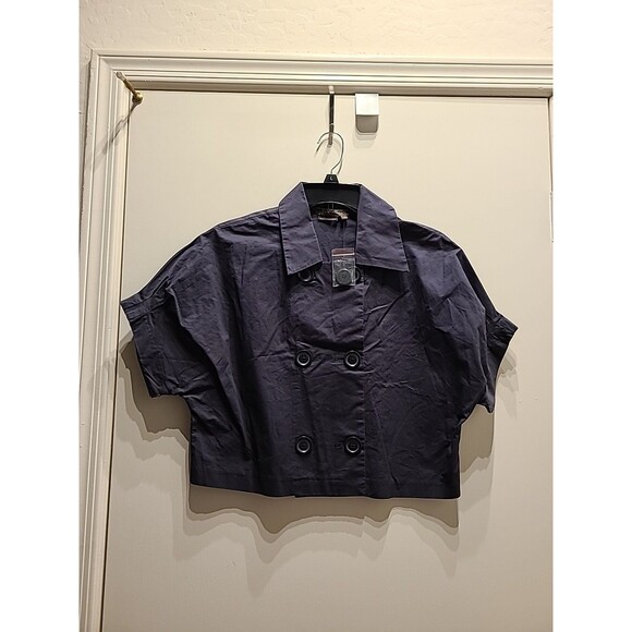 Tex by MaxAzria Gray Blue Button-Up Cotton Blazer Womens M Nwot - Picture 2 of 12